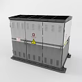 Industrial Electrical Equipment With Metal Enclosure Ventilation Slots Caution Labels And Warning Signs