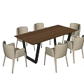 Modern Dining Table Set With Beige Upholstered Chairs And Wooden Surface 3d model