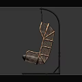 Modern Rattan Hanging Chair with Gray Cushion and Black Metal Stand Design
