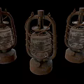 Three Rustic Vintage Candle Lamps With Metal Frames And Glass Shades