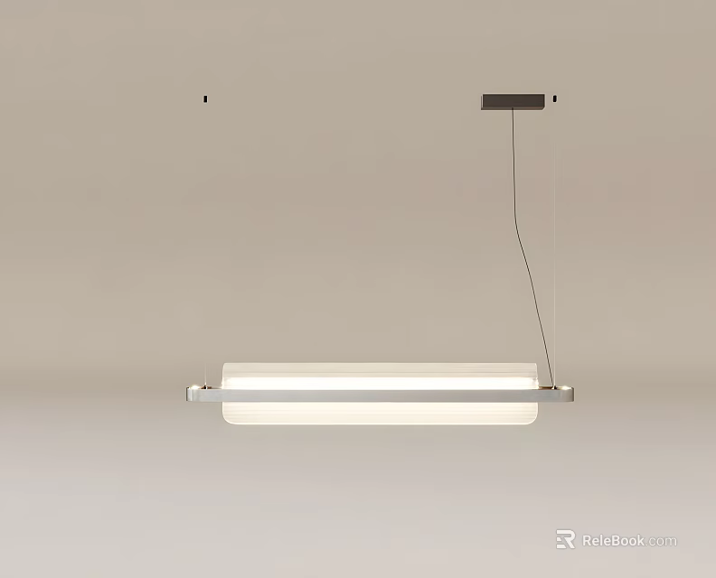 Modern Minimalist Long Rectangular Pendant Light With White Shade And Metal Frame 3d model