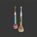 White Electric Toothbrushes With Base And Digital Display On Dark Surface 3d model