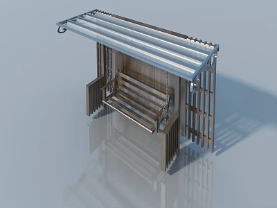 Wooden Swing Door With Metal Frame And Canopy Structure For Outdoor Use 3d model