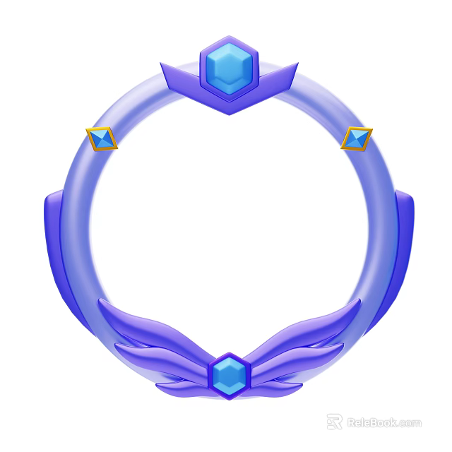 Ornamental Circular Frame Design With Purple Border Blue Gemstones And Wing Decorations 3d model 