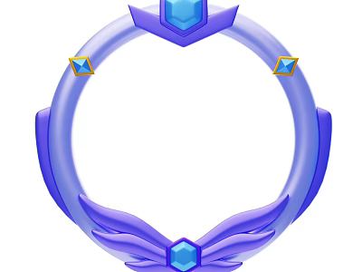 Ornamental Circular Frame Design With Purple Border Blue Gemstones And Wing Decorations 3d model