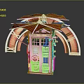 TARDIS Themed Decorative Structure With Red Umbrella Roof White Frame Wooden Door And Arch Design