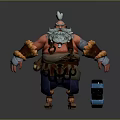 Cartoon Character With Red Skin White Beard Brown Arm Wraps Blue Pants And Blue Lantern