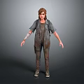 Game And Movie Character Wearing Tattered Jacket Worn Pants Backpack Arm Bandages And Sneakers