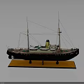 Vintage Ship Model With Two Masts Wooden Base And Deck Details