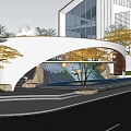 Modern Building Facade Design With Glass Curtain Walls Lush Greenery And Landscaped Pathways