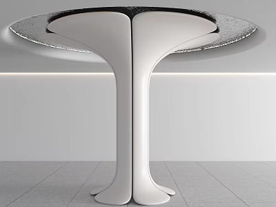 White Bifurcated Pillar With Sleek Surface And Round Top In Minimalist Illuminated Space 3d model