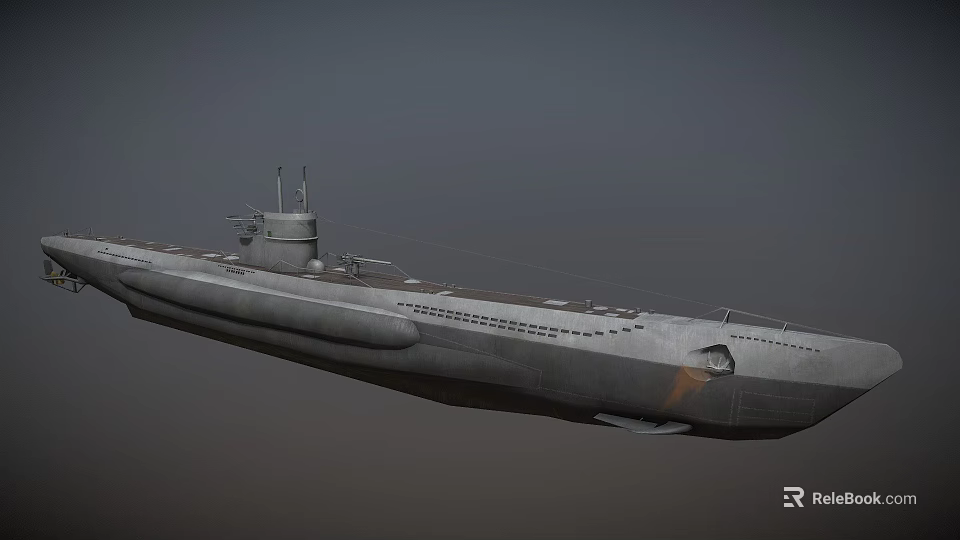 Gray Military Submarine Water Vessel With Vintage Exterior And Structural Design 3d model 