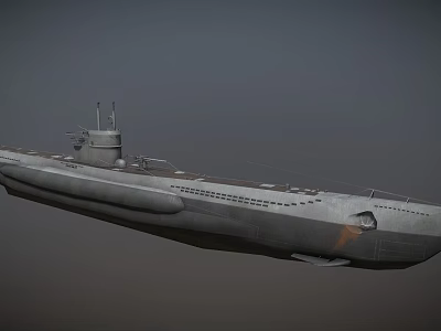 Gray Military Submarine Water Vessel With Vintage Exterior And Structural Design 3d model