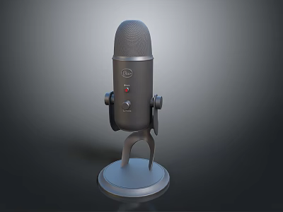 Modern Black Microphone With Circular Base Desktop Stand For Home Voice Recording 3d model