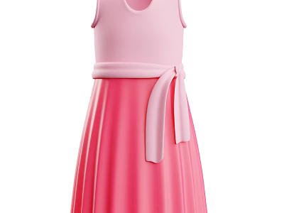 Elegant Pink Sleeveless Dress With Waist Belt Bowknot And Pleated Skirt 3d model