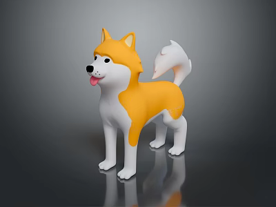 Cute Orange And White Shiba Inu Plush Toy With Sticking Out Tongue On Dark Background 3d model