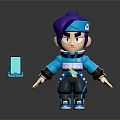 3D Cartoon Character With Purple Hair Blue Jacket Roller Skates And Blue Device