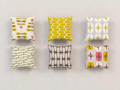 Set of Six Colorful Decorative Pillows Featuring Various Geometric And Floral Designs 3d model