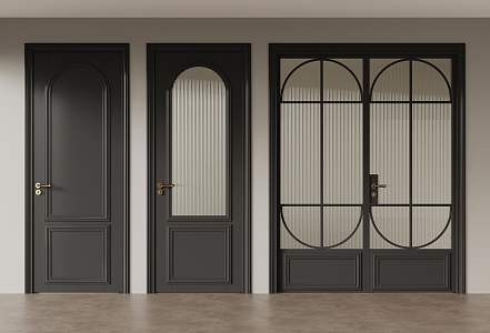 French retro style single door glass door opposite door 3d model