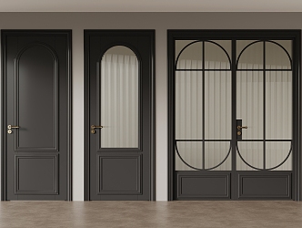 French retro style single door glass door opposite door 3d model