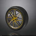 Car Wheel Tire With Yellow Silver Alloy Rim Black Rubber Automotive Part