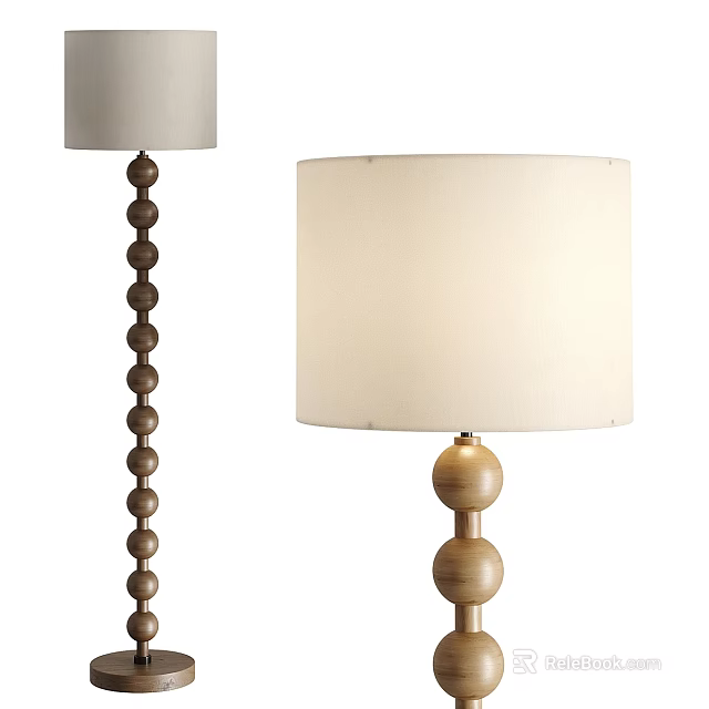 Modern Wooden Bead Floor Lamps With Beige Fabric Shades And Minimalist Design 3d model 