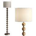 Modern Wooden Bead Floor Lamps With Beige Fabric Shades And Minimalist Design