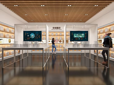 Cultural Exhibition Hall Featuring Glass Display Cases Cultural Relics And Digital Screens For Visitors 3d model
