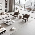 Modern Living Room Sofa And Coffee Table Set With White Brown Upholstery And Marble Top