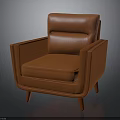 Modern Orange Leather Armchair With Comfortable Seat And Wooden Legs