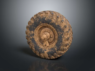 Mud Covered Off Road Tire With Deep Tread Pattern And Steel Wheel Hub 3d model