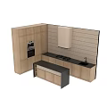 Modern Open Kitchen Interior Featuring Wooden Cabinets Island Stove And Tile Backsplash
