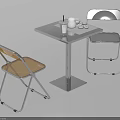 Two Folding Leisure Chairs with Metal Frame in Brown and Gray Near Square Table