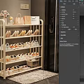 White Metal Multi Tiered Shoe Rack With High Heels Sneakers Decorative Handbags And Flower Vase