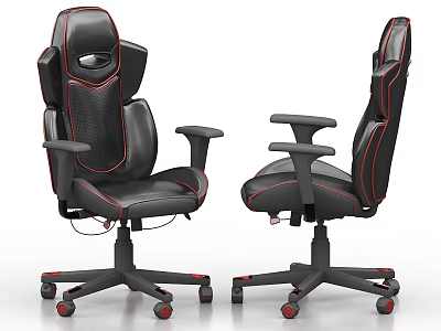 Black Leather Office Chair with Red Stitching Adjustable Armrests and Wheels 3d model