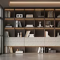 Modern Bookcase Interior Design With Shelves Books Vases Photo Frames And Storage Drawers