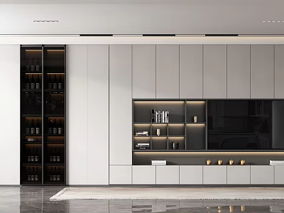 Modern TV Background Cabinet Interior With White Storage And Open Shelves Design 3d model