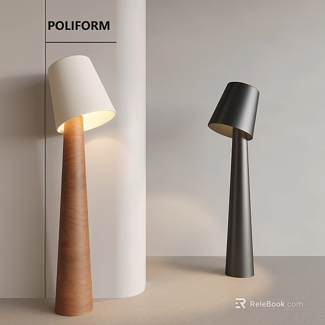 Stylish Modern Floor Lamp With Wooden Base White Shade And Black Finish For Home Decor 3d model 