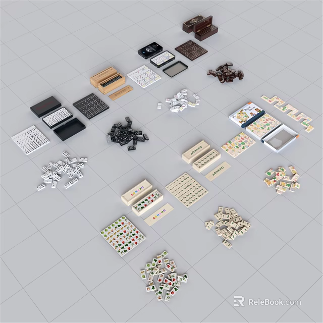 Various Stuffed Plush Dolls In Different Colors Scattered On Gray Background 3d model 