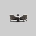 Beige Armchairs And Round Table Set With Laptop Cup On Circular Rug