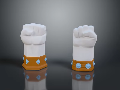 White Fists 3D Model With Orange Blue Base And Square Circular Embellishments 3d model