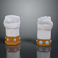 White Fists 3D Model With Orange Blue Base And Square Circular Embellishments