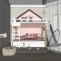 Modern Cozy Kids Room Interior Design With Bunk Bed Slide And Hanging Chair