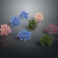 Various Colored Trees in Blue Pink Orange Green Purple on Dark Background