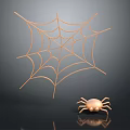 Small Copper Colored Spider with Intricate Web on Dark Background 3d model