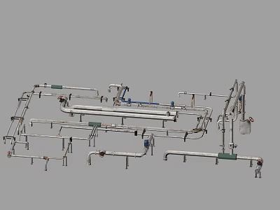 Industrial Pipes System Featuring Valves Steel Supports and Multiple Pipe Connections 3d model