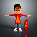 Cartoon Boy In Red Shirt With Letter A Arms Outstretched Standing By Red Skateboard