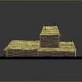 Traditional Thatched Roof Village Houses With Wooden Structure Grassland Setting And Fenced Area