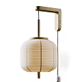 Minimalist Japanese Style Wall Lamp With Round Paper Shade And Brass Striped Frame