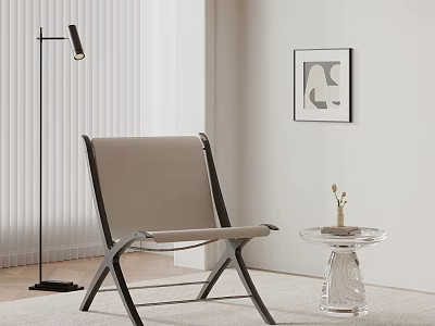 Modern Lounge Chair With Fabric Upholstered Metal Frame And Glass Side Table 3d model